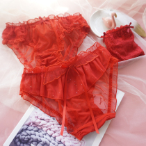 Big Red Bridal Red Underpants Sweet and cute Japanese Triangle Pants Lace Side Perspective Low Waist Youth Lady Shorts