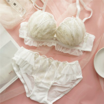 Japan Shell Cup Gold Silk Embroidery Coalless Comfort No Steel Ring Comfort Suit Sweet Girl Day Style Thin Cups Underwear Briefs