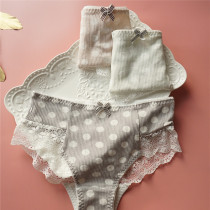 Sweet Time Day Ensemble Sweet Girl Thread Cotton Comfort Pants Cute Wave Dot Low Waist Lace Sexy Triangle Pants