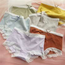 Day Lace Lace Mid-Waist Girl Pants Cute Pure Color Xiaoping Angle Lady Comfort Pure Cotton Breathable Triangle Pants