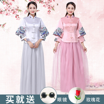 Chinese bridesmaid dress 2019 autumn and winter new stand-up collar pink bridesmaid group bride wedding long sister dress thin woman