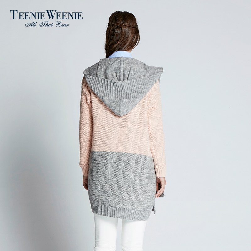 Teenie Weenie小熊新品撞色拼接开衫毛衣女宽松外套秋TTCK54T04K产品展示图5