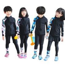 Childrens split swimsuit girl primary school child sunscreen long sleeve trousers middle boy with hat swimsuit