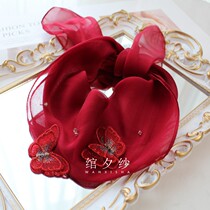 Original wine red Korean embroidery silk scarf Joker small square scarf triangle 100% mulberry silk scarf women autumn and winter