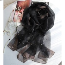 Korean version of nail beads black gold silk silk scarf silk cheongsam shawl long scarf womens autumn and winter New