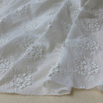 White cotton fabric three-dimensional cotton embroidered cotton skirt girl clothing fabric light and soft