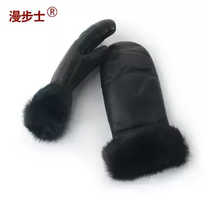 Stroller leather mitten gloves female winter thickened leisure warm riding leather gloves female finger stuffy finger gloves