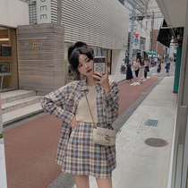 Fan Zhiqiao plaid suit female 2019 new autumn cool girl wear fashion net red skirt two-piece set