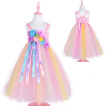 Christmas childrens skirt rainbow skirt suspender tutu skirt girls flower dress skirt flower fairy princess skirt activity clothing
