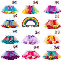 Explosive European and American mesh tutu yarn skirt Childrens rainbow TUTU half-body princess dress send bow headdress