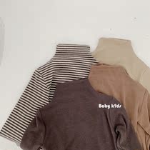 Korean childrens clothing 2020 Autumn new childrens interior Boys Girls soft waxy cotton high collar base shirt T-shirt