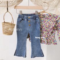 Korean childrens clothing 2021 Autumn New Girls baby jeans elastic foreign air Bell pants children Korean trousers