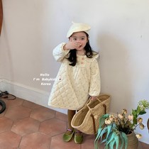South Korean childrens clothing autumn and winter girl foreign air crummy dress with dress female baby clip cotton thickened skirt Children princess nepotism