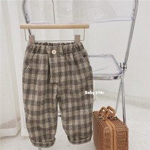 Childrens clothing 2020 Winter children plus velvet trousers for boys and girls casual pants baby hairy lattice pants thick pants