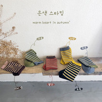 2020 autumn and winter New Korean childrens socks double needle striped slender gold and silver silk vintage pantyhose baby midline socks