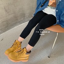 Girl pants 2022 winter style female baby foreign air pure color wool beating bottom pants children elastic outside wearing pants