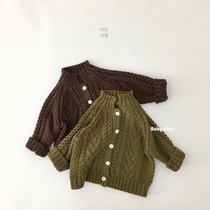 Mori Korean childrens clothing childrens sweater thick needle twist cardigan boy girl thick coat girl sweater tide