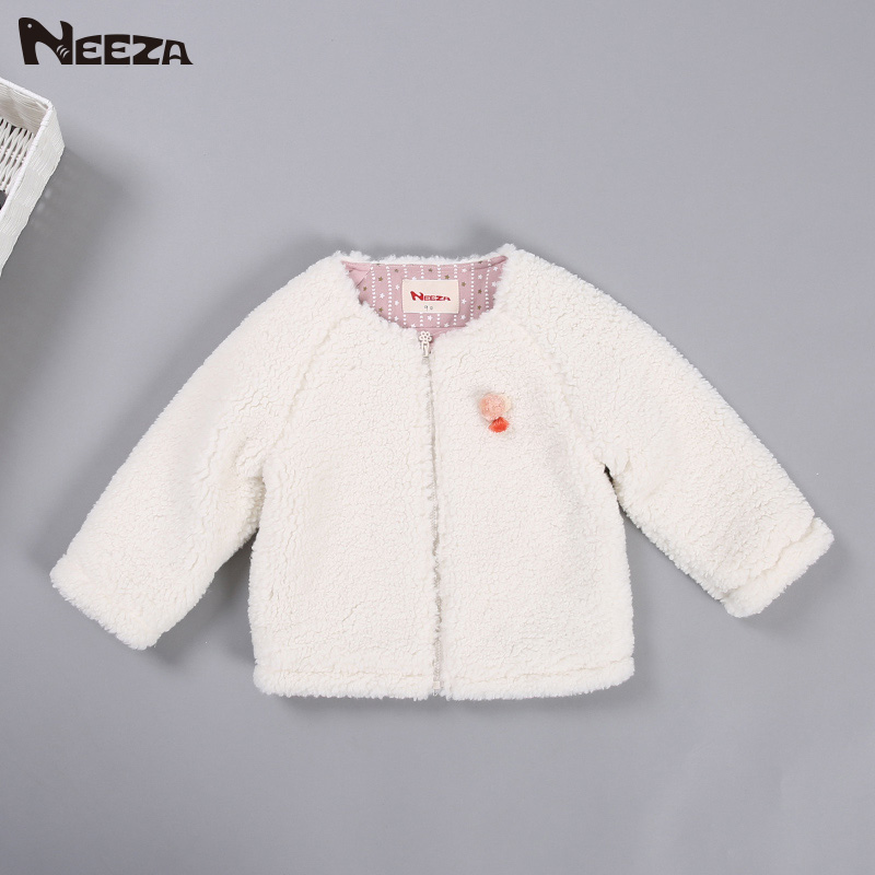 Lotte Shark Boy Dress Woman with no collar jacket Autumn winter Children's lamb suede cute and warm blouse