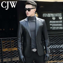 Spring Haining genuine leather jacket mens goatskin slim-fit leather suit Korean version leather jacket suit jacket thin tide