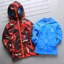 Boy Garsuede thickening of the submachine clothes Children with glasses Jacket Windproof Warm Windproof Wind Clothing Totally Enclosed Winter Clothing