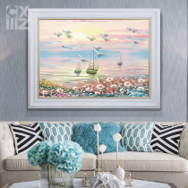 Sea of flowers sailing European abstract sea view oil painting Living room decoration painting Impressionist French Monet single restaurant hanging painting