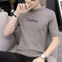 men's short sleeve t-shirt korean style trendy half cut spring summer men's polo shirt t-shirt clothes bottoming knitwear