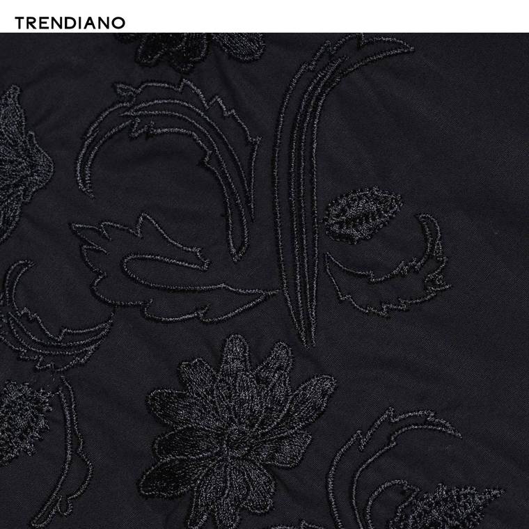 TRENDIANO新男装夏装潮休闲纯棉刺绣纯色圆领短袖T恤3142022310