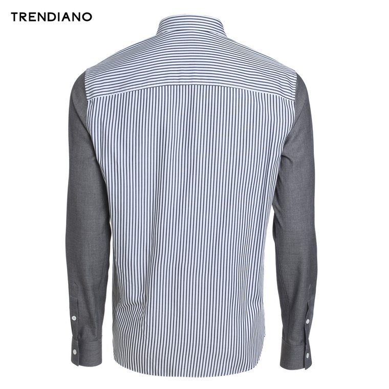 TRENDIANO新2015男装秋装潮棉质条纹撞色长袖衬衫衬衣3153010700