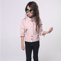 Girl leather clothing spring and autumn 2021 New Korean version of childrens puleather jacket baby Foreign style slim short coat coat