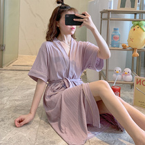 Kimono robes womens summer pajamas purple 2021 New Net red explosion short sleeve cotton spring and autumn bathrobe home wear