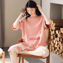 Pajamas womens summer 2021 New Net red hot flower cotton short sleeve two-piece set thin spring and autumn home clothes