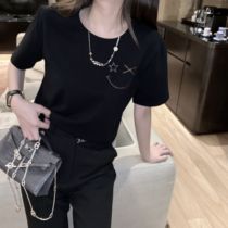 CHICYOU black and white two-color smiley face diamond trendy 100 hitch casual 2021 spring new short sleeve t-shirt tee