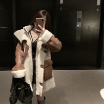 CHICYOU brown spelled milk white 100% Australian wool fur integrated warm thick solid even cap fur straw jacket