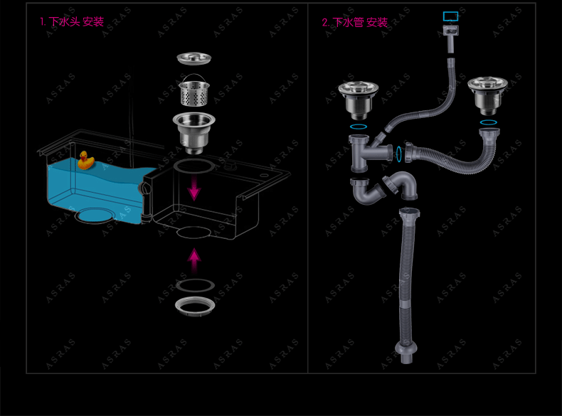asras/阿萨斯不锈钢水槽下水器厨房下水管双槽洗菜盆下水管配件