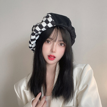 South Korea (designer) Sandro Tarpin checkerboard plaid beret big head circumference autumn and winter hat octagonal