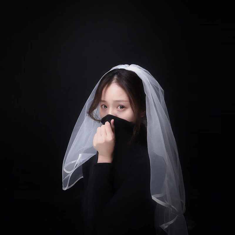 头纱新娘主婚纱头饰超仙森系白色沙黑色短款简约网红抖音拍照道具