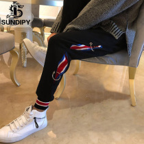 autumn winter fleece casual pants loose trendy men's drawstring korean style men's straight tapered pencil pants