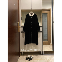 French wind imported velvet simple simple loose slim silky doll long sleeve dress