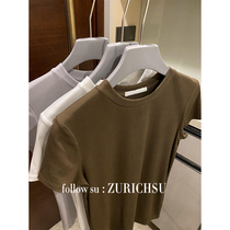 A casual temperament soft and comfortable chic pit high-elastic slim slim knitted short-sleeved T-shirt