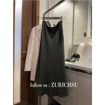 Quiet high and tea break Green asymmetric split imported heavy silk fine hanging shun long skirt