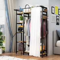 Simple floor hanger net red coat rack simple home bedroom wrought iron open wardrobe with curtain storage rack
