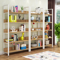 Steel wood bookshelf simple wrought iron shelf wall multi-layer rack living room shelf display rack bookcase custom