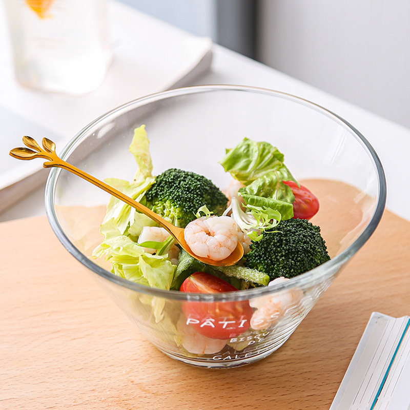 法文玻璃沙拉碗宿舍家用蔬菜水果沙拉碗北欧带盖透明沙拉碗耐高温