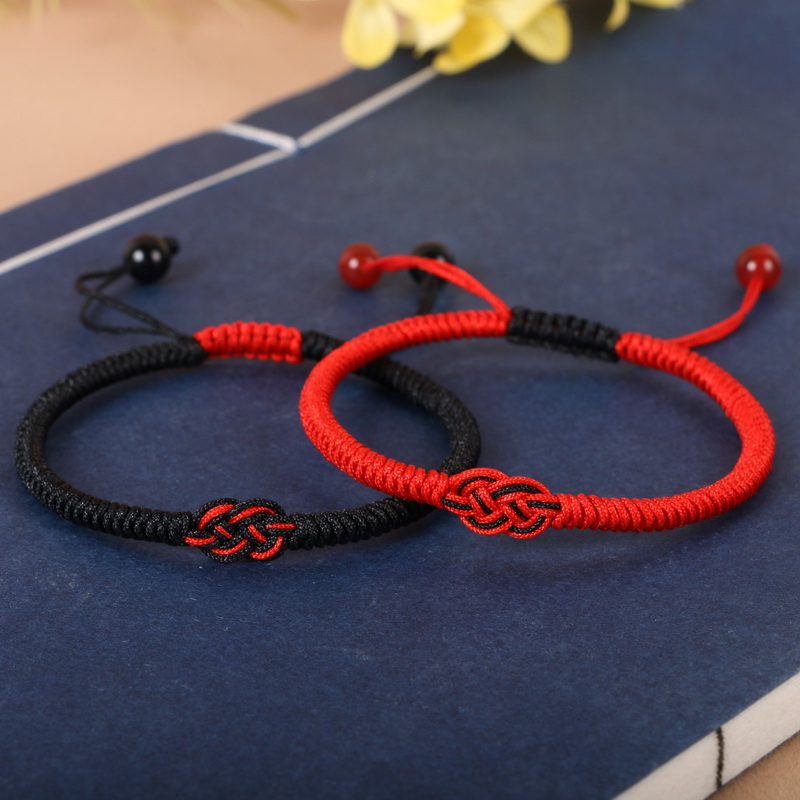ins手工编织金刚结手绳双钱结手链本命年红绳黑绳子脚链情侣款