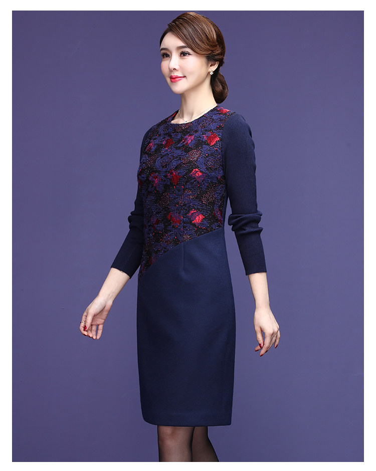 甘夫人中老年女装2018秋冬新款羊毛呢连衣裙大码长袖中长款妈妈装