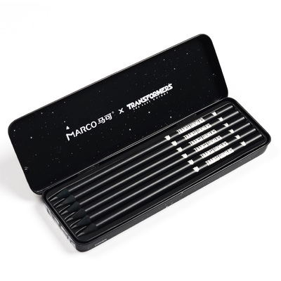 marco马可变形金刚系列hb/4b/8b绘图黑木设计素描铅笔6支装铁盒 3002