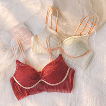 Red underwear women without steel ring gathering small bra to receive back milk anti-sagging bra marriage bra set