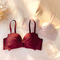 Red life year married underwear women without steel ring gathered small chest flat chest special pen bra set bride bra
