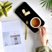 Nordic temperament black gold simple coffee cup and saucer gift box coffee ceramic matte gold black and white breakfast photo