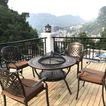 Outdoor barbecue table and chair cast aluminum iron Leisure outdoor courtyard balcony grill home charcoal three-piece table and chair